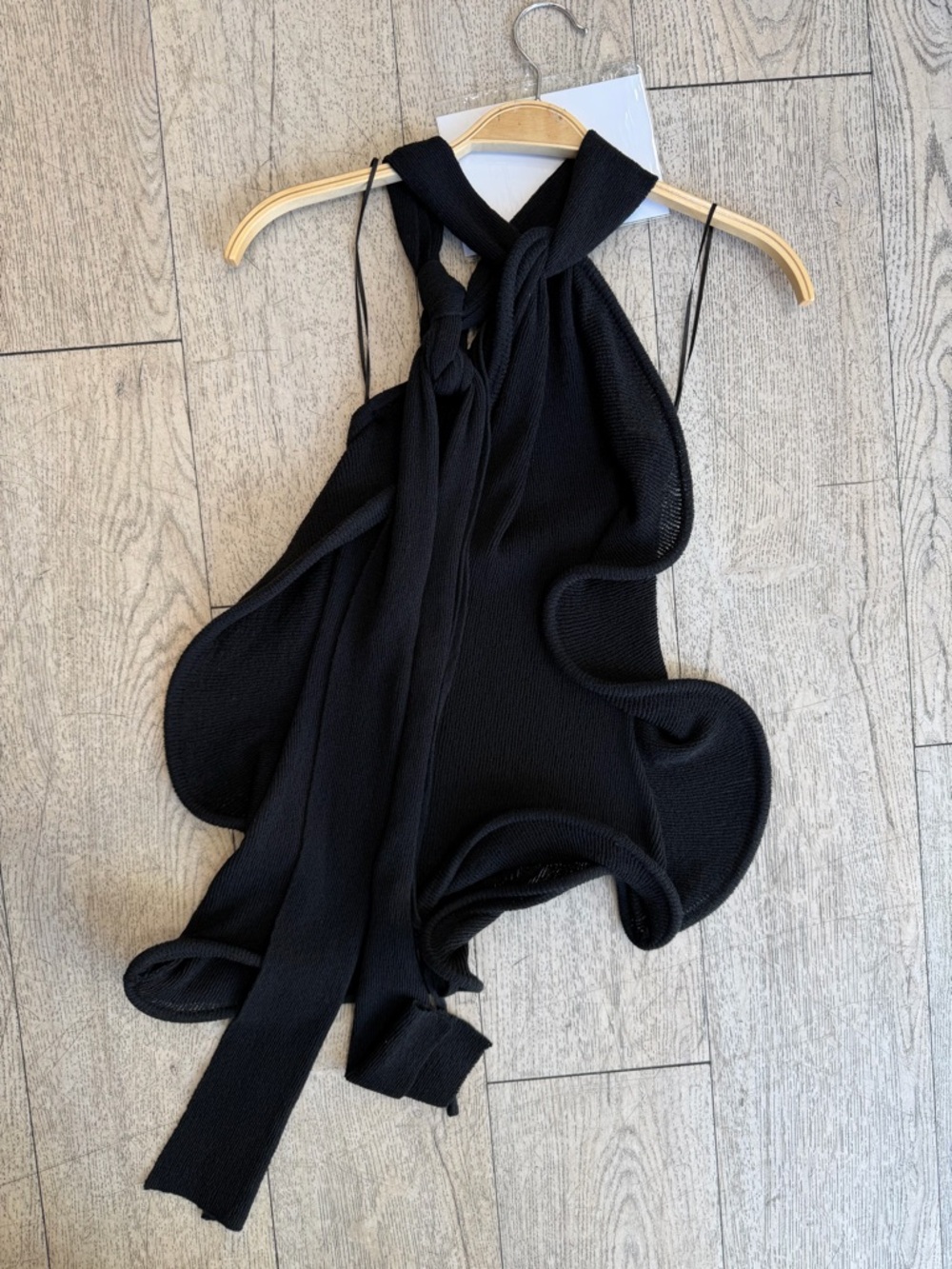 Black Sculptural Knit Halter Top